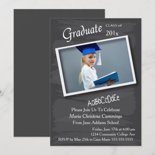 Chalkboard Photo Lijst Afstuderen Invitation Kaart (Voorkant / Achterkant)