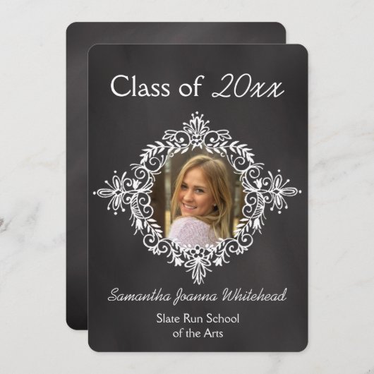 Chalkboard Photo Lijst Deco High School Afstuderen Kaart (Voorkant / Achterkant)
