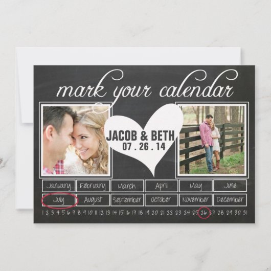 Chalkboard Photo Save the Date Calendar (Voorkant)