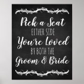 Chalkboard Pick a Seat Beide Side bruiloft Poster (Voorkant)