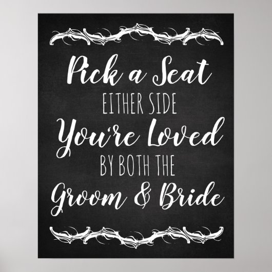 Chalkboard Pick a Seat Beide Side bruiloft Poster (Voorkant)