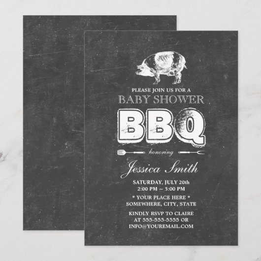 Chalkboard Pig Roast Baby shower BBQ Party Kaart (Voorkant / Achterkant)