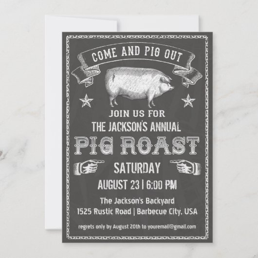 Chalkboard  Pig Roast Invitation Kaart (Voorkant)