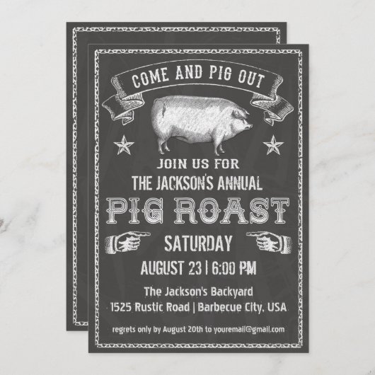 Chalkboard Pig Roast Invitation Kaart (Voorkant / Achterkant)