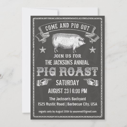 Chalkboard  Pig Roast Invitation Kaart (Voorkant)