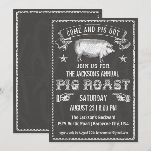 Chalkboard  Pig Roast Invitation Kaart (Voorkant / Achterkant)
