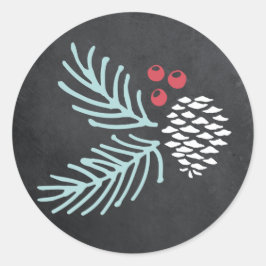 Chalkboard Pine en Berry Ronde Vakantie Sticker