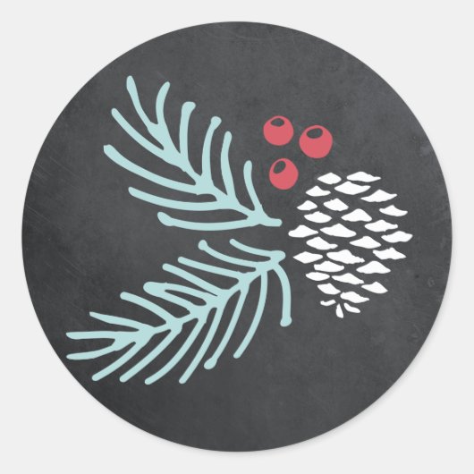 Chalkboard Pine en Berry Ronde Vakantie Sticker (Voorkant)