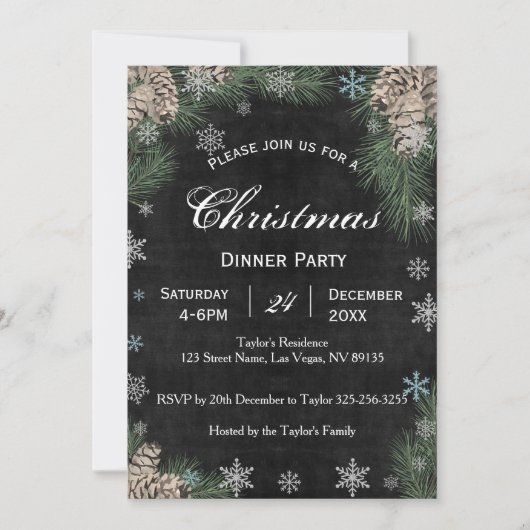 Chalkboard Pinecones kerstfeest uitnodiging (Voorkant)