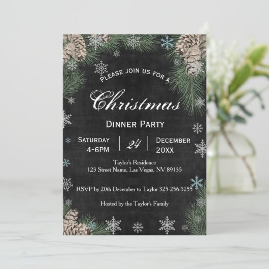 Chalkboard Pinecones kerstfeest uitnodiging (Staand voorkant)