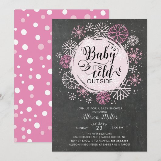 Chalkboard Pink Baby Het is koud Buiten Uitnodigin Kaart (Voorkant / Achterkant)