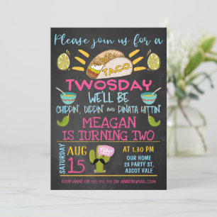 Chalkboard Pink Blue Girls Taco Twee dagen verjaar Kaart