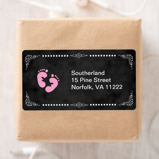 Chalkboard Pink Feet Baby shower Adreslabel Etiket (Insitu)