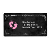 Chalkboard Pink Feet Baby shower Adreslabel Etiket (Voorkant)
