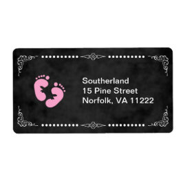 Chalkboard Pink Feet Baby shower Adreslabel Etiket
