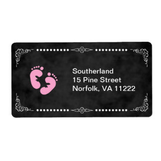 Chalkboard Pink Feet Baby shower Adreslabel Etiket