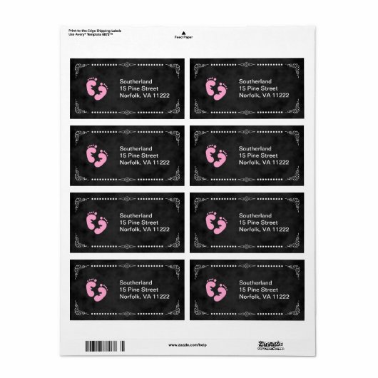 Chalkboard Pink Feet Baby shower Adreslabel Etiket (Full Sheet)