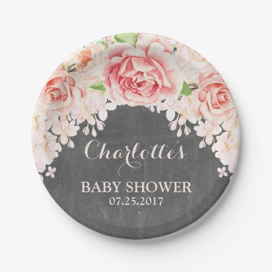 Chalkboard Pink Floral Baby shower Bord (Voorkant)