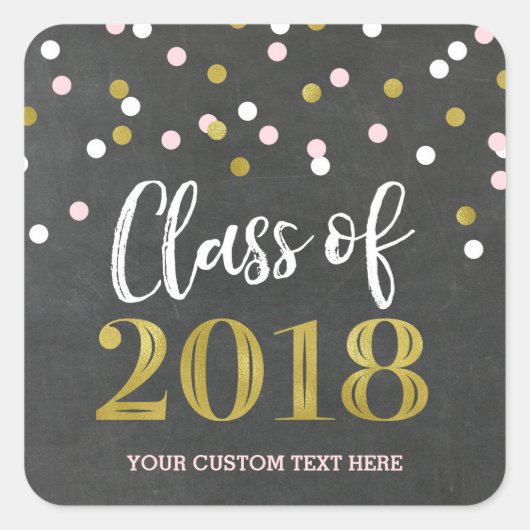 Chalkboard Pink Gold Confetti Afstuderen 2018 Vierkante Sticker (Voorkant)