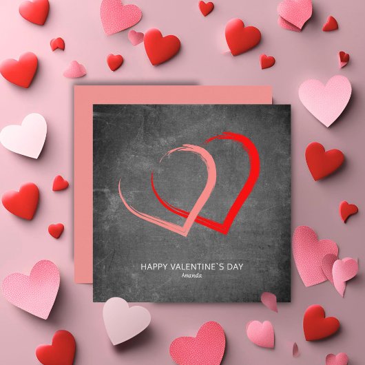 Chalkboard Pink Red Hearts Modern Valentine's day Feestdagenkaart