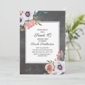  Chalkboard Pink White Floral Sweet 16 Kaart (Staand voorkant)
