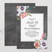  Chalkboard Pink White Floral Sweet 16 Kaart (Voorkant / Achterkant)