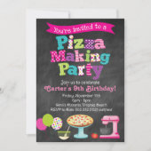 Chalkboard Pizza Making Party Invitation (Girl's) Kaart (Voorkant)