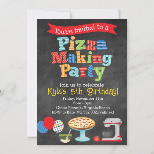 Chalkboard Pizza Making Party Invitation (Primair) Kaart (Voorkant)