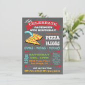 Chalkboard Pizza & Pajamas Birthday Party Kaart (Staand voorkant)