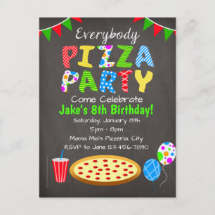 Chalkboard Pizza Party Invitation Briefkaart