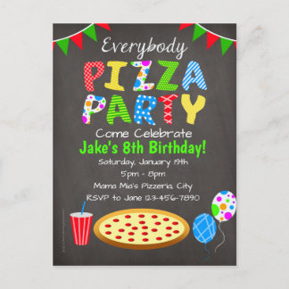 Chalkboard Pizza Party Invitation Briefkaart