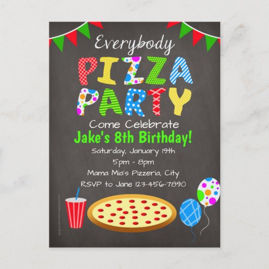 Chalkboard Pizza Party Invitation Briefkaart (Voorkant)