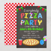 Chalkboard Pizza Party Invitation Kaart (Voorkant / Achterkant)