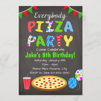 Chalkboard Pizza Party Invitation Kaart