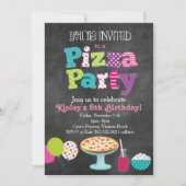Chalkboard Pizza Party Uitnodiging (Meisje) (Voorkant)