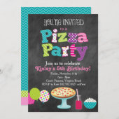 Chalkboard Pizza Party Uitnodiging (Meisje) (Voorkant / Achterkant)