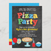 Chalkboard Pizza Party Uitnodiging (primaire kleur (Voorkant / Achterkant)