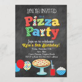 Chalkboard Pizza Party Uitnodiging (primaire kleur