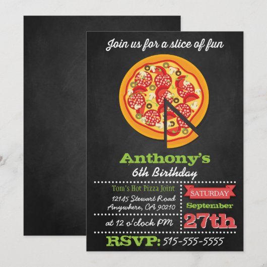 Chalkboard Pizza Party-uitnodigingen Kaart (Voorkant / Achterkant)