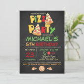Chalkboard Pizza Party Verjaardag Uitnodiging (Staand voorkant)