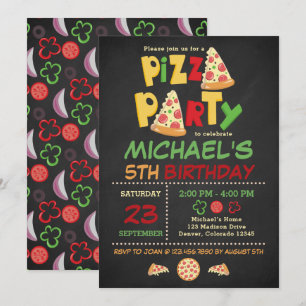 Chalkboard Pizza Party Verjaardag Uitnodiging