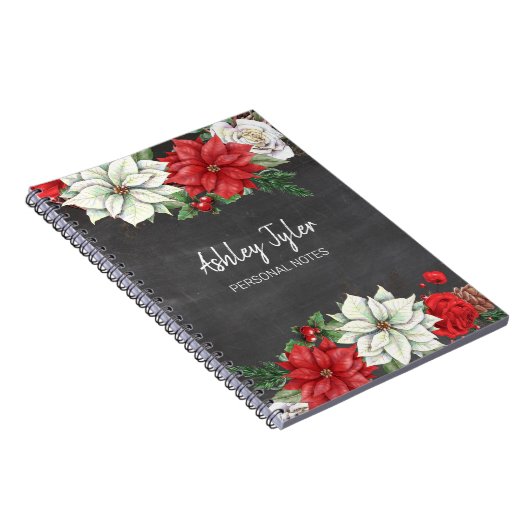 chalkboard poinsettias holly girly gepersonaliseer notitieboek (Rechterzijde)