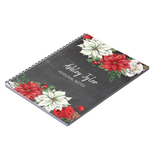 chalkboard poinsettias holly girly gepersonaliseer notitieboek (Linkerzijde)