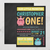 Chalkboard Poster Monster Verjaardagsfeest Uitnodi Kaart (Voorkant / Achterkant)