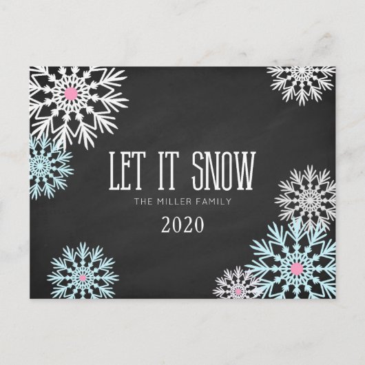 Chalkboard: prachtige sneeuwvlokken laten het snee briefkaart (Voorkant)
