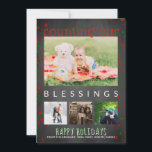 Chalkboard Prettige feestdagen foto-tellingen Feestdagenkaart<br><div class="desc">Rustige kerstcadeaukaart voor kerstcadeautjes voor familiekleurtjes - Leest 'onze zegeningen tellen' in moderne, rode en witte vakantiekleuren. Voeg 4 favoriete vakantiefoto's toe aan de creëer van een familieforcollage, of het nu de nieuwe baby in de familie is, familiefoto's, vakantiefoto's, kleinkinderen, pasfoto's of foto's van je huisdier. Klassieke feestdagen rode en...</div>