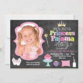 Chalkboard Princess Pajama Party Photo Invitation Kaart (Voorkant)