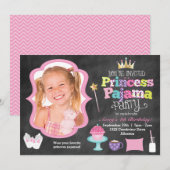 Chalkboard Princess Pajama Party Photo Invitation Kaart (Voorkant / Achterkant)