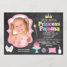 Chalkboard Princess Pajama Party Photo Invitation Kaart