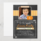 Chalkboard Pumpkin 1st Birthday Uitnodiging (Voorkant / Achterkant)